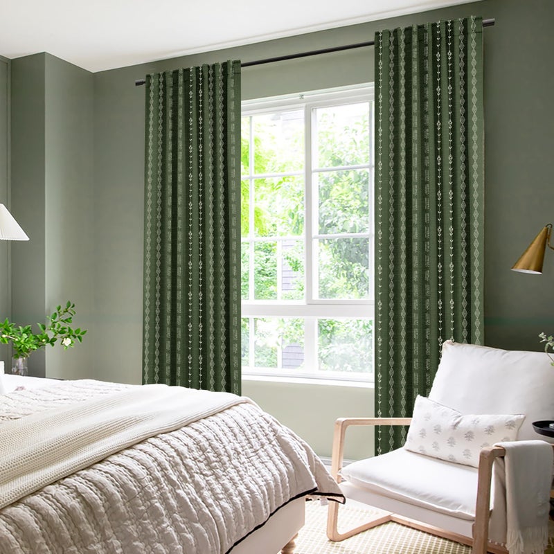 Lino Rosa Dark Olive Green Curtains for Bedroom,Boho Floral Back Tab Semi Blackout Mid Century Modern Curtain Drapes 84 Inch Length 2 Panels Set - Image 4