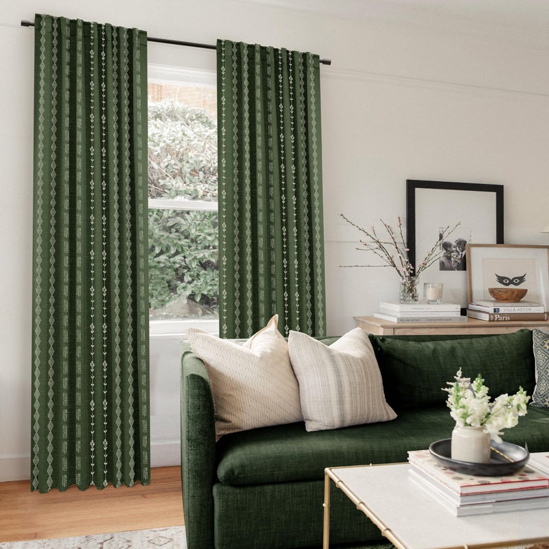 Lino Rosa Dark Olive Green Curtains for Bedroom,Boho Floral Back Tab Semi Blackout Mid Century Modern Curtain Drapes 84 Inch Length 2 Panels Set - Image 5