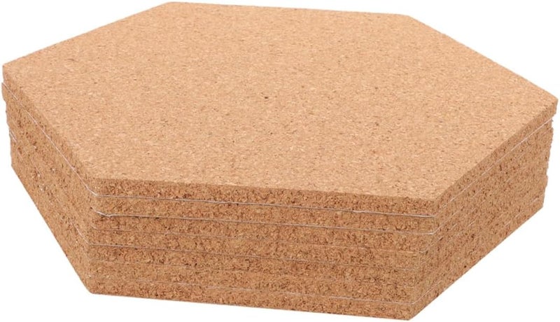 SUPVOX Hexagonal Cork Pin Board 7pcs Set with 56 Cork Pins Self-Adhesive Wall Bulletin Board for Office and Home Photo Display Message Notice - Image 1