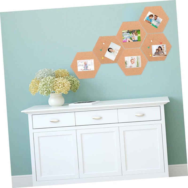 SUPVOX Hexagonal Cork Pin Board 7pcs Set with 56 Cork Pins Self-Adhesive Wall Bulletin Board for Office and Home Photo Display Message Notice - Image 5