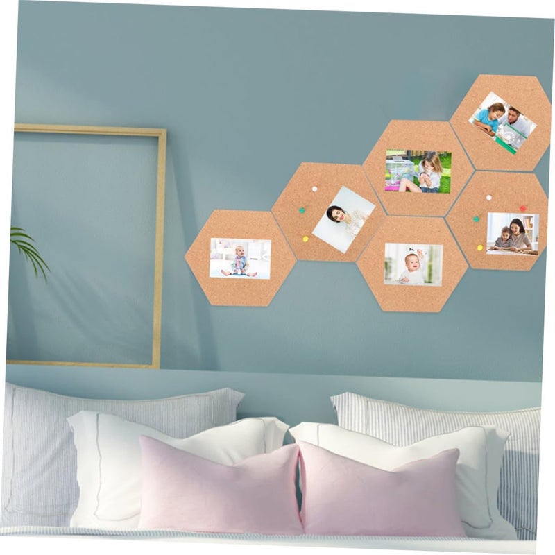 SUPVOX Hexagonal Cork Pin Board 7pcs Set with 56 Cork Pins Self-Adhesive Wall Bulletin Board for Office and Home Photo Display Message Notice - Image 4