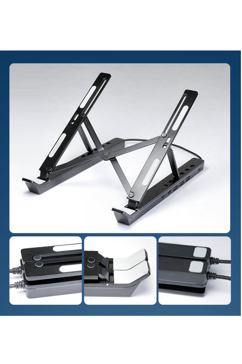 Adjustable Height Laptop Stand with Multiple USB USB-A 3.0 and USB-C 2.0 Hub Adjustable Aluminium Laptop Stand Foldable Desktop Holder - Image 4