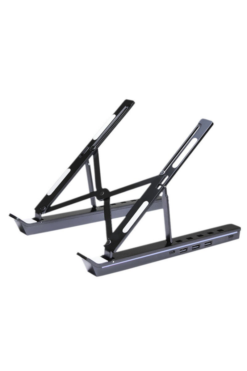 Adjustable Height Laptop Stand with Multiple USB USB-A 3.0 and USB-C 2.0 Hub Adjustable Aluminium Laptop Stand Foldable Desktop Holder - Image 1