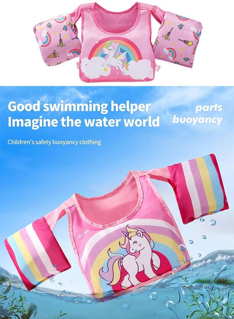 TAPIT Swim Arm Band for Kids, Toddler Swim Vest Cute Cartoon Swimming Wings Pool Floats Sleeve Children Water Sports Learning Swim Training Equipment, Pink Rainbow Horse  - Image 2
