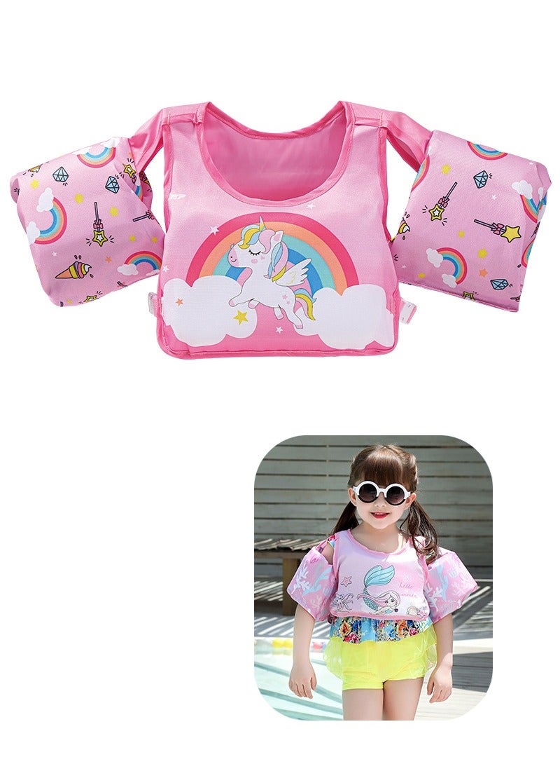TAPIT Swim Arm Band for Kids, Toddler Swim Vest Cute Cartoon Swimming Wings Pool Floats Sleeve Children Water Sports Learning Swim Training Equipment, Pink Rainbow Horse  - Image 1
