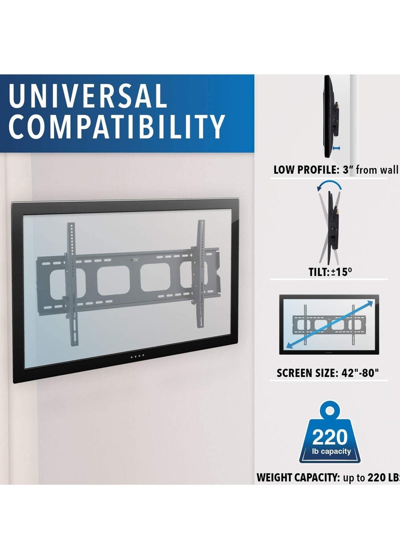 Large Tilting TV Wall Mount Bracket | 42 43 50 55 58 65 70 75 80 Inch | 220 Pound Capacity | VESA Compatible | Low Profile | Flat Screens - Image 2