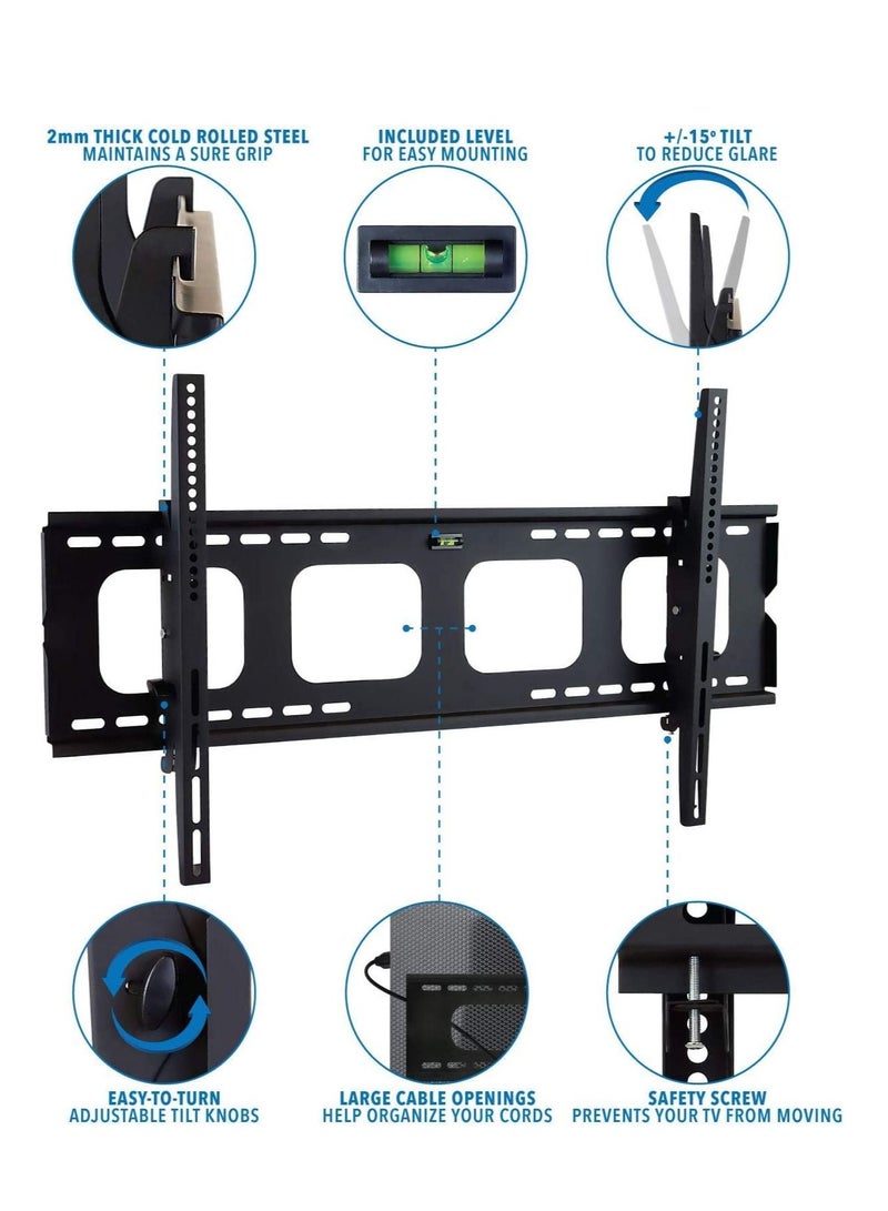 Large Tilting TV Wall Mount Bracket | 42 43 50 55 58 65 70 75 80 Inch | 220 Pound Capacity | VESA Compatible | Low Profile | Flat Screens - Image 3