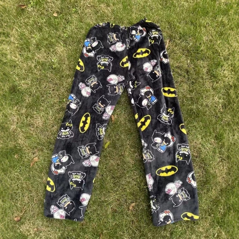 Foreign Trade Cartoon Vintage Flannel Autumn and Winter Straight Casual Pants Womens Autumn fleece-lined Warm Home Pants Walking Pants Batman - Image 3