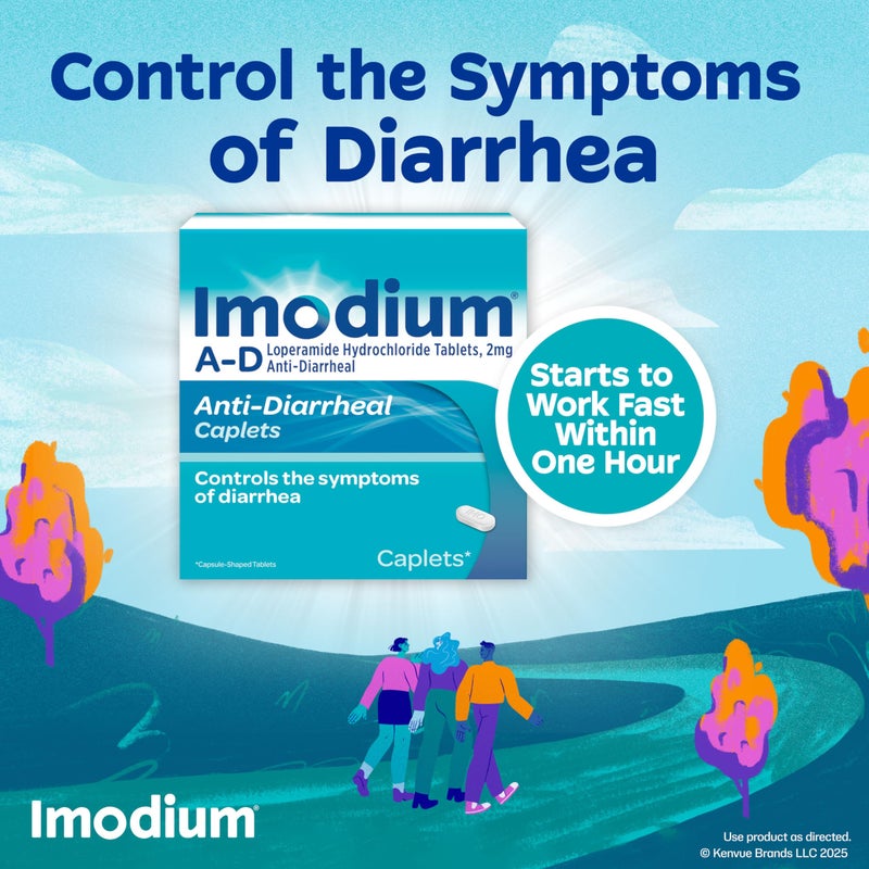 Imodium A-D Diarrhea Relief Caplets with Loperamide HCl, Anti-Diarrheal Medicine to Help Control Symptoms of Diarrhea Due to Acute, Traveler's Diarrhea, HSA/FSA Eligible, 24 ct - Image 2