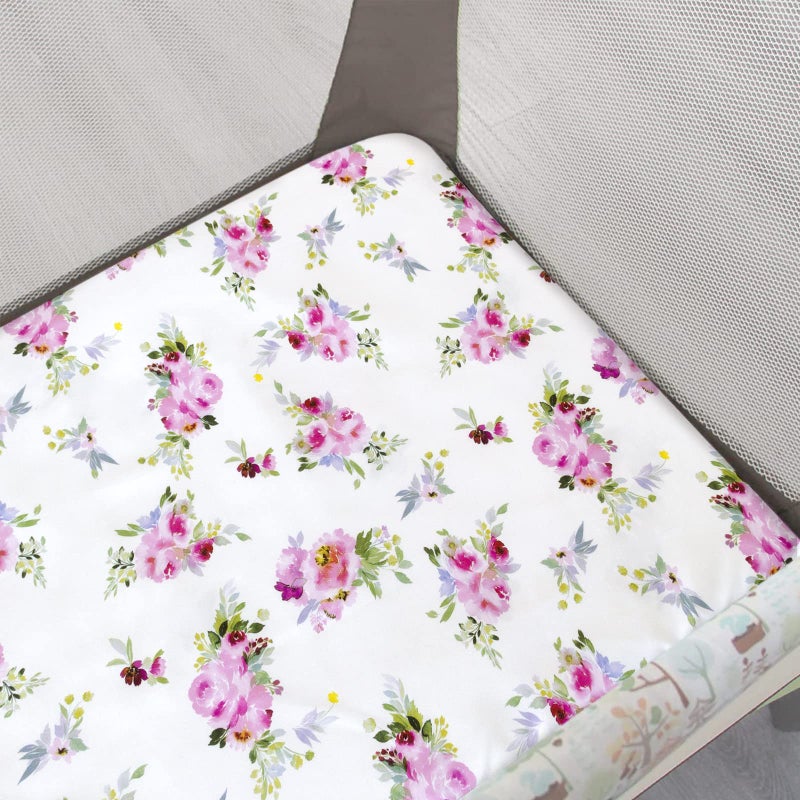 Moonsea Pack and Play Sheets Girl, 2 Pack Mini Crib Sheets, Stretchy Playard Fitted Sheet, Compatible with Graco Pack n Play, Soft and Breathable Material, Floral - Image 2