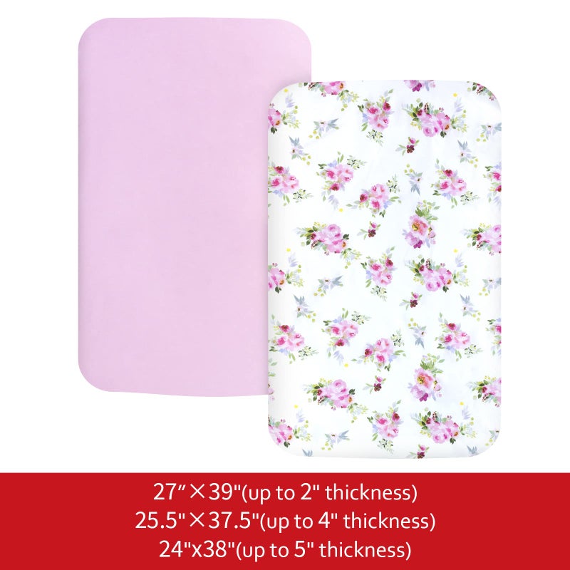Moonsea Pack and Play Sheets Girl, 2 Pack Mini Crib Sheets, Stretchy Playard Fitted Sheet, Compatible with Graco Pack n Play, Soft and Breathable Material, Floral - Image 5
