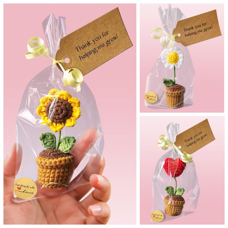 VELENTI Teacher Gifts - Thank You For Helping Me Grow - Crochet Daisy  Heart  Sunflower Gifts - Lovely Teacher Appreciation Gifts - Best Teacher Gift for Nursery Teacher  Teaching Assistant (1 Flower: Assorted) - Image 1