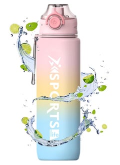 Arabest Sports Water Bottle, 1000ml Wide Mouth Drinks Bottle with Time Markings, Sports Canteen for Bike, Fitness, University, Outdoor, School, Gym (Pink)  - Image 1