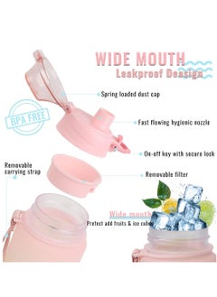 Arabest Sports Water Bottle, 1000ml Wide Mouth Drinks Bottle with Time Markings, Sports Canteen for Bike, Fitness, University, Outdoor, School, Gym (Pink)  - Image 2