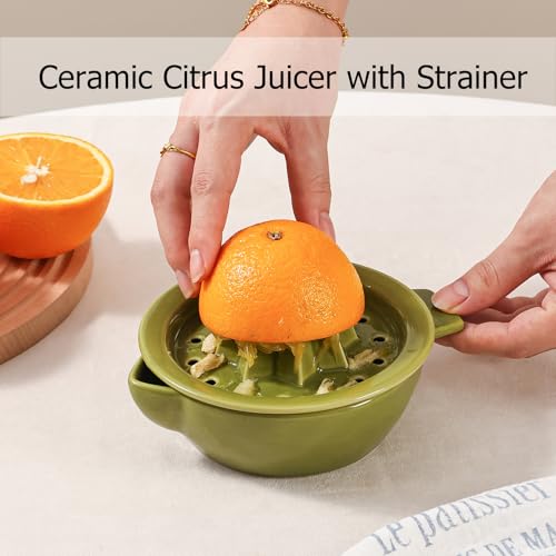 Tuioyoc Ceramic Citrus Lemon Orange Juicer Manual Squeezer, Hand Juicer Reamer Rotation Press with 6.8oz Bowl, Strainer Lid, Spout, Handle, Dishwasher Safe, Easy to Clean - Image 2