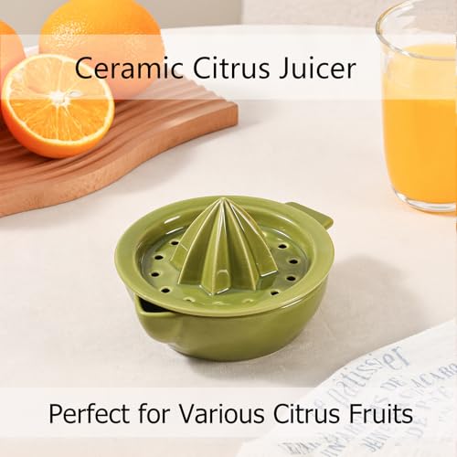 Tuioyoc Ceramic Citrus Lemon Orange Juicer Manual Squeezer, Hand Juicer Reamer Rotation Press with 6.8oz Bowl, Strainer Lid, Spout, Handle, Dishwasher Safe, Easy to Clean - Image 4