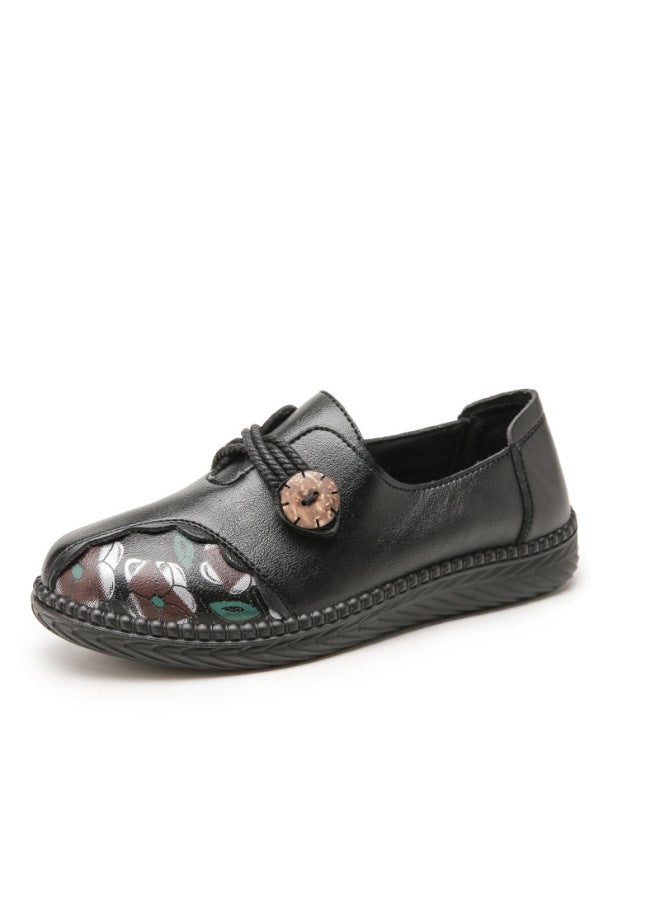 New Spring And Autumn Mother Shoes Soft-soled Single-layer Shoes Middle-aged And Elderly Women's Shoes Middle-aged And Elderly People Comfortable Runyue Month New Leather Shoes