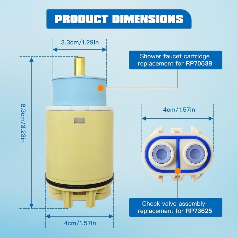 Set product combo compatible New Single Function Pressure Balance Cartridge Replacement with Check Valve for Delta for Peerless Replaces RP70538 RP73625 for Single Handle Tub Shower Faucets Multi item matching - Image 4