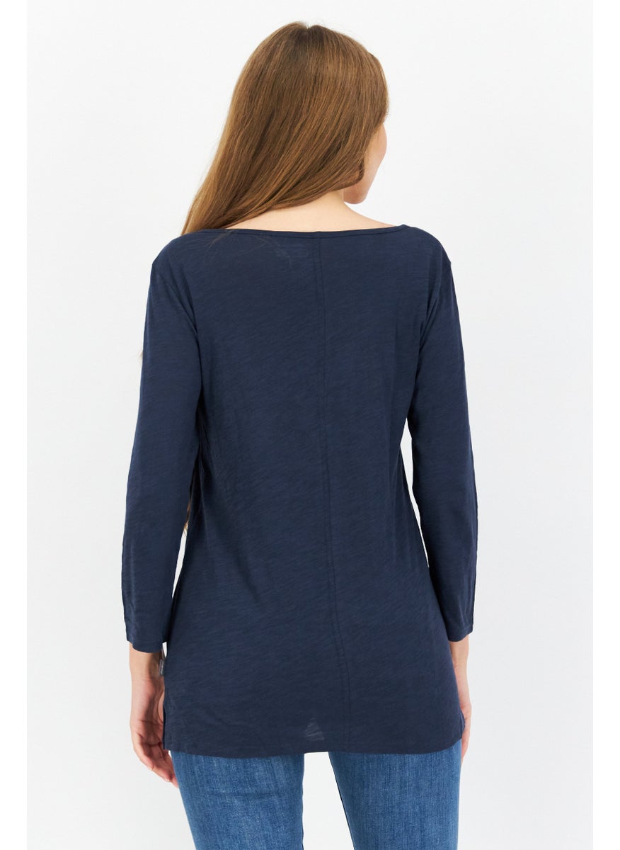 Eddie Bauer - Women V-Neck Long Sleeve Plain Top, Navy - Image 1