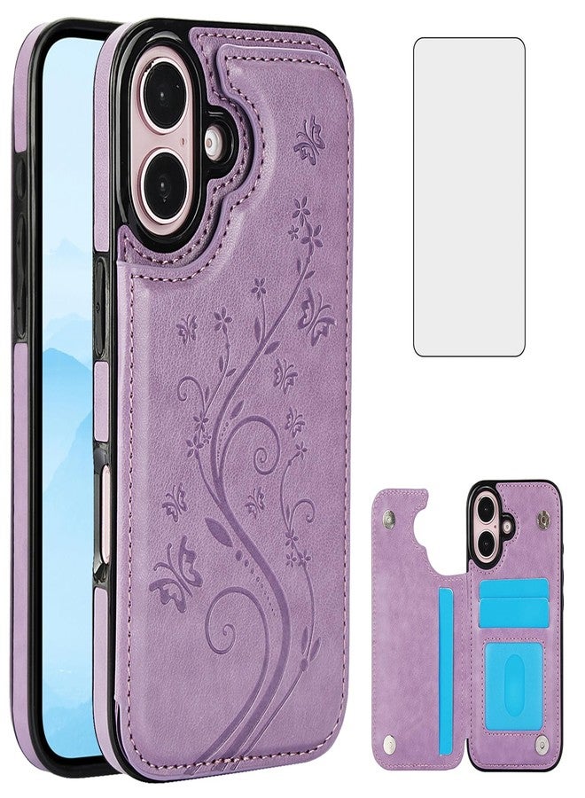 أسو ويش جراب هاتف Asuwish متوافق مع آيفون 16 (6.1 بوصة) مع واقي شاشة من الزجاج المقوى وحامل بطاقات، غطاء محفظة، غطاء قلاب من الجلد، ملحقات هاتف آيفون 16، جراب 16، 2024، نسائي، بنفسجي - Image 1