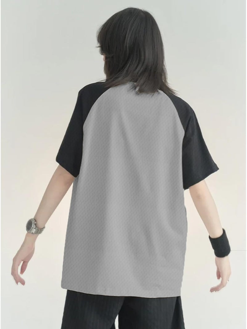 LEOTUDE Womens Half Sleeve Round Neck Cottonblend Printed Oversized Top for Woman (GRL_FS33_Gray_Raglan_C2_P_Grey_L) - Image 4