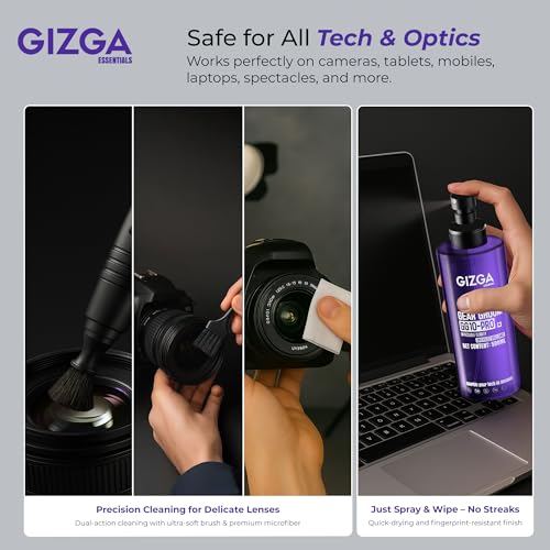 Gizga Essentials Gizga Pro Series 7-in-1 Cleaning KIT - 500ml Cleaning Spray, DSLR Lens Pen, 50-Lens Tissues, Soft Brush, 10 Wet Wipes, Microfiber Cloths| Ideal for Camera Lens and All Gadgets - Image 3