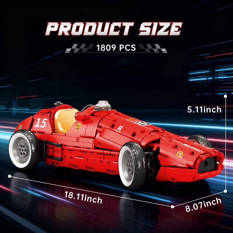 Reobrix F1 Car Building Set for Adults, Retro Formula Racing Model Kit, Classic 1:8 Scale Collectible Race Car Display for Home&Office Decor, Creative Gifts for Adults,1809 PCS - Image 3