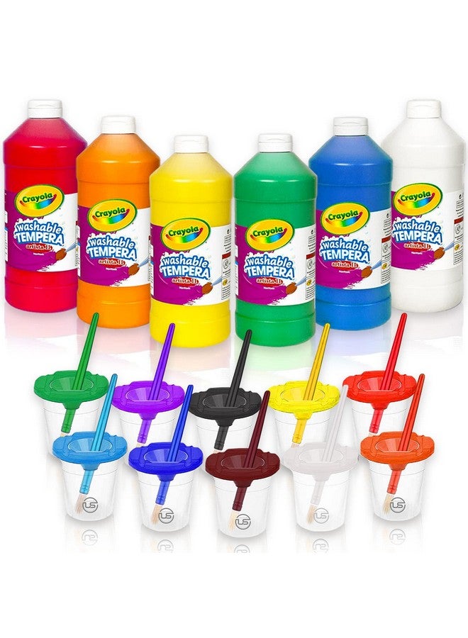ذا ميجا ديلز مجموعة ألوان للأطفال - 6 ألوان قابلة للغسل - زجاجات ألوان قابلة للغسل سعة 16 أونصة، 10 أكواب ألوان مانعة للانسكاب وفرش ألوان للأطفال الصغار، لوازم ألوان للفصول الدراسية للأطفال، مجموعة ألوان للأصابع للأطفال الصغار - Image 1