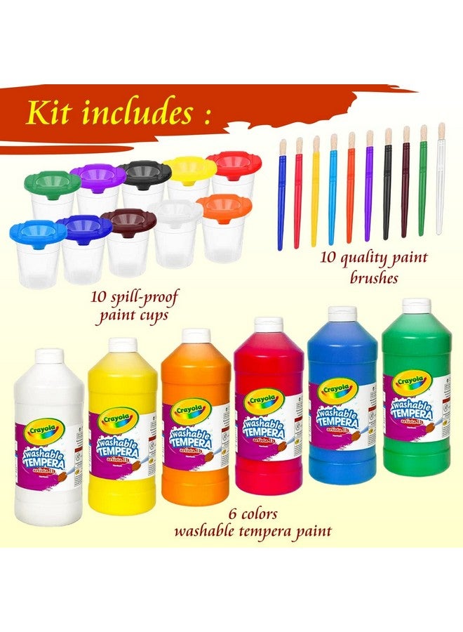 ذا ميجا ديلز مجموعة ألوان للأطفال - 6 ألوان قابلة للغسل - زجاجات ألوان قابلة للغسل سعة 16 أونصة، 10 أكواب ألوان مانعة للانسكاب وفرش ألوان للأطفال الصغار، لوازم ألوان للفصول الدراسية للأطفال، مجموعة ألوان للأصابع للأطفال الصغار - Image 2