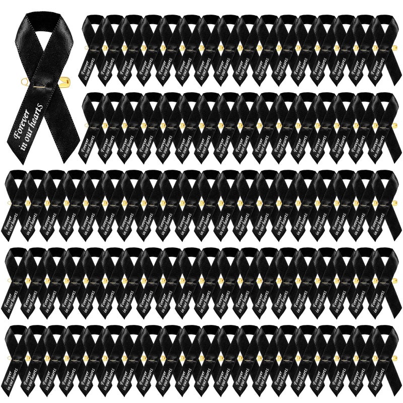 Ysleen Ysleen 100 Pcs Funeral Memorial Ribbons Funeral Pins Classic Memorial Service Respect Meditation Ribbon Bow with Safety Pins for Mourning Remembrance Day EventBlack