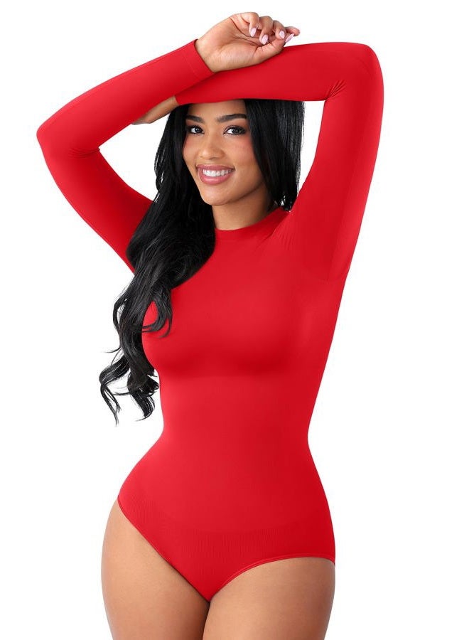 Feelingirl Sahpewear Bodysuit Long Sleeve Body Suit, Red, X-Large-2X-Large - Image 1