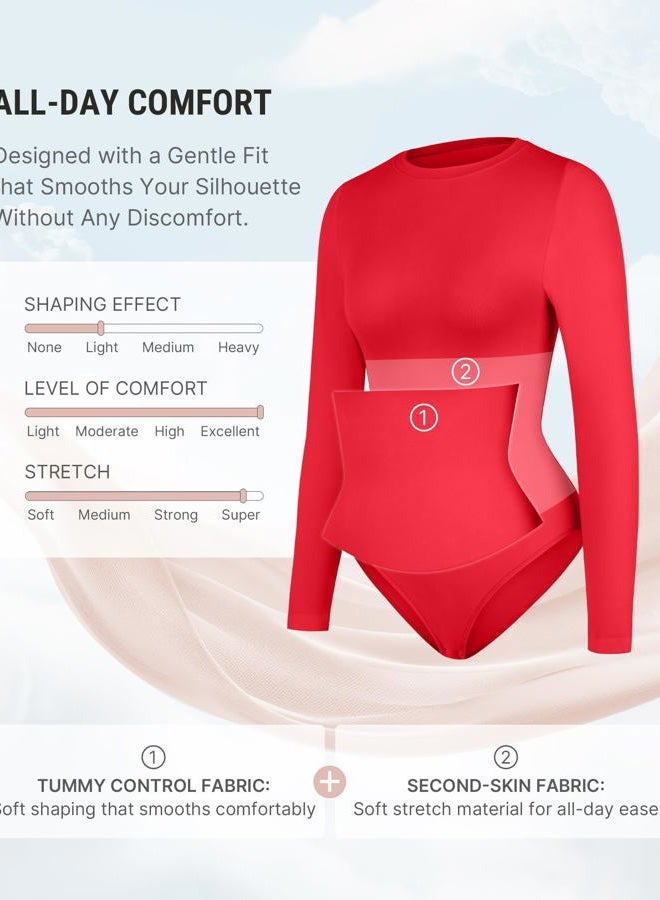 Feelingirl Sahpewear Bodysuit Long Sleeve Body Suit, Red, X-Large-2X-Large - Image 3