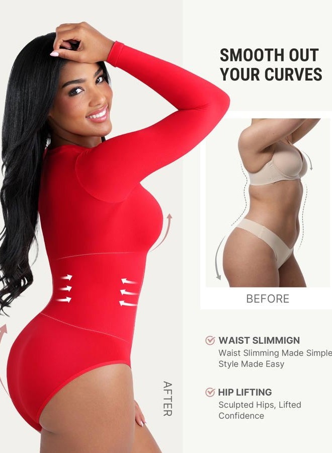 Feelingirl Sahpewear Bodysuit Long Sleeve Body Suit, Red, X-Large-2X-Large - Image 4