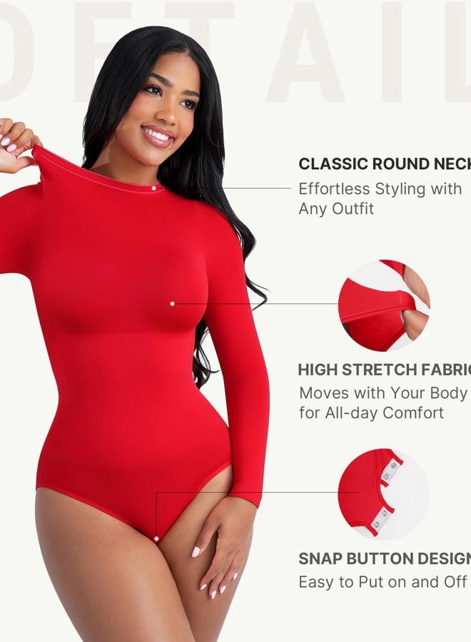 Feelingirl Sahpewear Bodysuit Long Sleeve Body Suit, Red, X-Large-2X-Large - Image 5