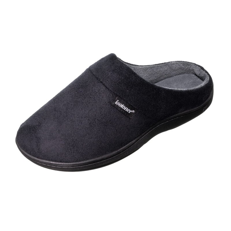 Isotoner Mens Classic Microterry Slippers Cooling GelInfused Memory Foam IndoorOutdoor Soles Machine Washable Fuax Microsuede Black 89