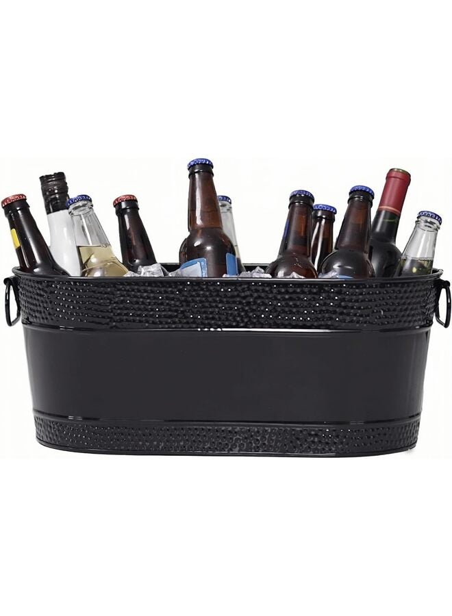 حوض مشروبات، حوض مشروبات من الفولاذ المقاوم للصدأ للحفلات، يدوم طويلاً، محكم الغلق ليكون مقاومًا للتسرب ومقاومًا للصدأ مع مقابض - 45.5 × 19 × 29 سم بيضاوي (اللون: فضي) - Image 1