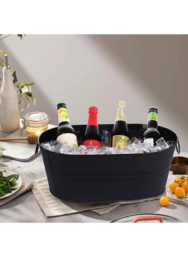 حوض مشروبات، حوض مشروبات من الفولاذ المقاوم للصدأ للحفلات، يدوم طويلاً، محكم الغلق ليكون مقاومًا للتسرب ومقاومًا للصدأ مع مقابض - 45.5 × 19 × 29 سم بيضاوي (اللون: فضي) - Image 3