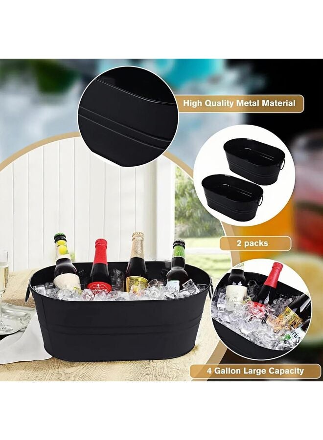 حوض مشروبات، حوض مشروبات من الفولاذ المقاوم للصدأ للحفلات، يدوم طويلاً، محكم الغلق ليكون مقاومًا للتسرب ومقاومًا للصدأ مع مقابض - 45.5 × 19 × 29 سم بيضاوي (اللون: فضي) - Image 2