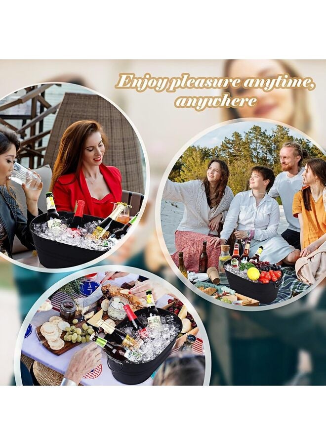 حوض مشروبات، حوض مشروبات من الفولاذ المقاوم للصدأ للحفلات، يدوم طويلاً، محكم الغلق ليكون مقاومًا للتسرب ومقاومًا للصدأ مع مقابض - 45.5 × 19 × 29 سم بيضاوي (اللون: فضي) - Image 4