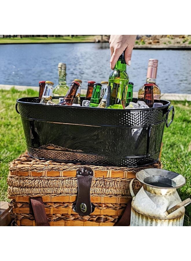 حوض مشروبات، حوض مشروبات من الفولاذ المقاوم للصدأ للحفلات، يدوم طويلاً، محكم الغلق ليكون مقاومًا للتسرب ومقاومًا للصدأ مع مقابض - 45.5 × 19 × 29 سم بيضاوي (اللون: فضي) - Image 5