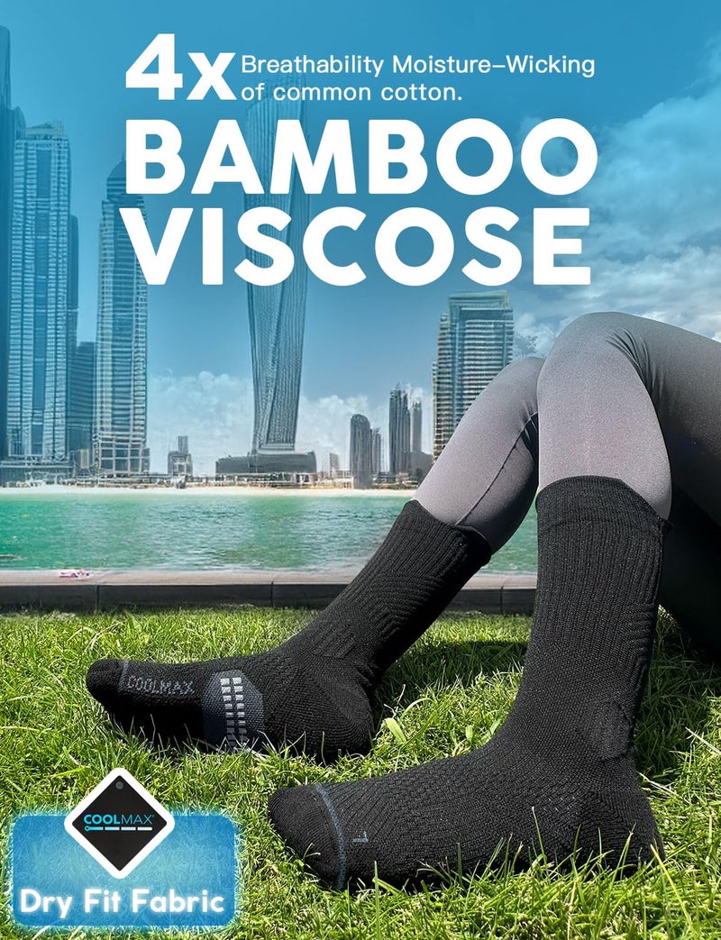 Juclise Womens Coolmax Bamboo Viscose Compression Running Crew Socks, Moisture-Wicking Anti-Blister Hiking&Gym Athletic (US, Alpha, Medium, Regular, Regular, Classic Black*2+Aqua Black*1) - Image 3