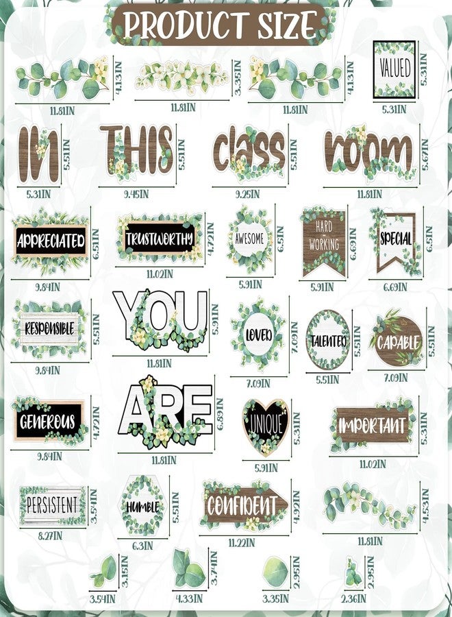 VABAMNA Bulletin Board Decorations, Eucalyptus Classroom Decor, 30Pcs Eucalyptus Positive Inspirational Affirmation Decor Greenery Classroom Decor for Teacher School Supplies Classroom Door Wall - Image 4