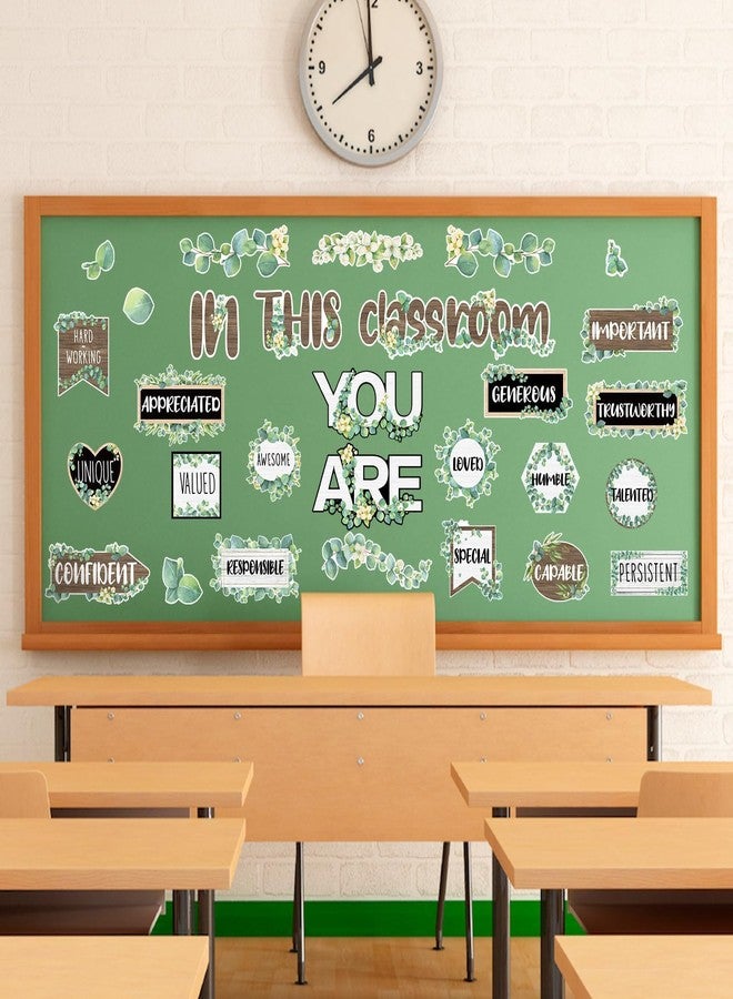 VABAMNA Bulletin Board Decorations, Eucalyptus Classroom Decor, 30Pcs Eucalyptus Positive Inspirational Affirmation Decor Greenery Classroom Decor for Teacher School Supplies Classroom Door Wall - Image 5