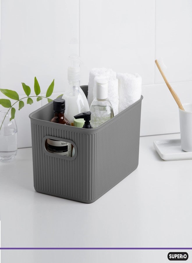 Superio Ribbed Collection - Decorative Plastic Lidded Home Storage Bins Organizer Baskets, Medium Grey (1 Pack - 5 Liter) Stackable Container Box, for Organizing Closet Shelves Drawer Shelf - Image 4