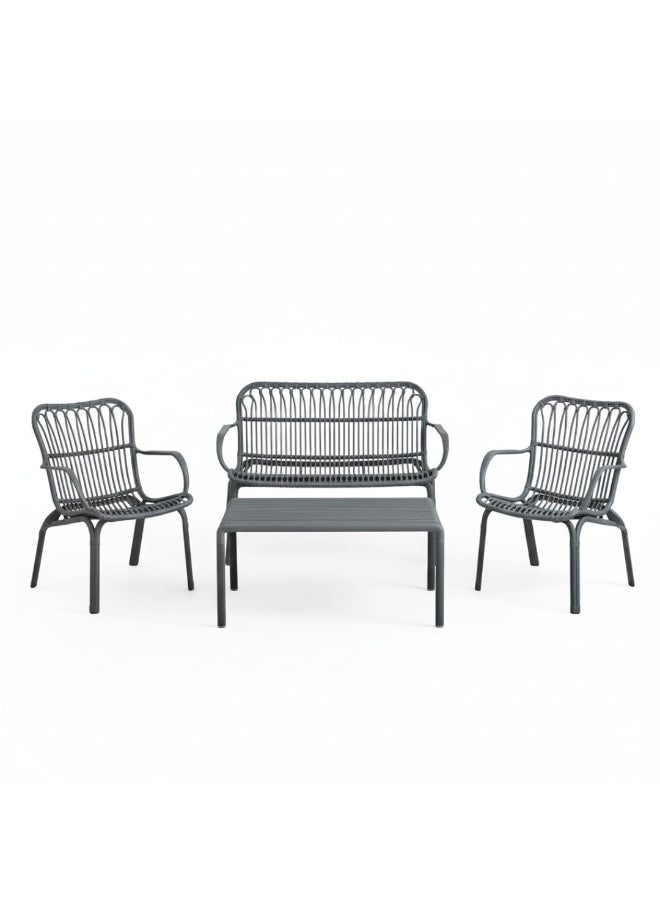73Hours 4-Seater Outdoor Sofa Set – Fiberglass-Reinforced Plastic Seating, Modern Durable Frame, 2 Chairs, 1 Loveseat  Coffee Table – All-Weather, UV-Resistant Patio Set (Grey) - Image 1