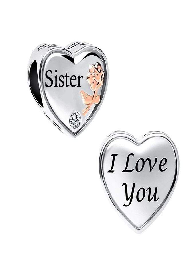 KunBead Rose Heart Love Sister Bead Charms Compatible with Pandora Bracelets - Image 1