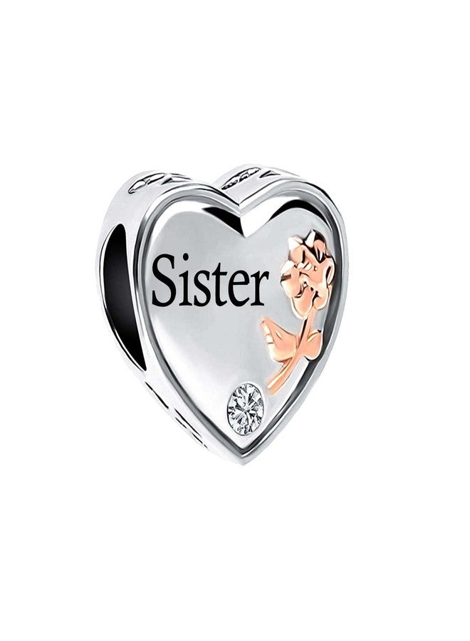 KunBead Rose Heart Love Sister Bead Charms Compatible with Pandora Bracelets - Image 2