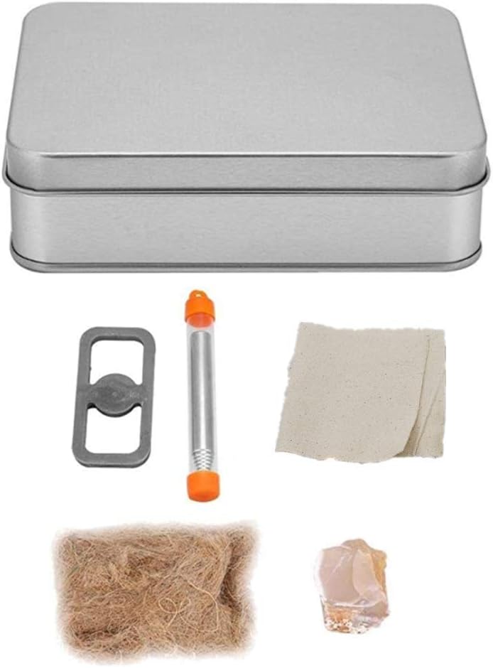 woobles English Flint and Steel Fire Start Tools Kit with Hinged Tin Box Fire Striker Outdoor Camping - Image 1