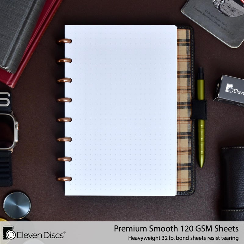 Eleven Discs Discbound Paper, Junior Size Pure Dot Grid Sheets - Premium 120gsm Heavyweight Notebook & Planner Refills - 8 Discs, 5.5 x 8.5 in - Punched for Circa, Arc, TUL (50 Sheets) - Image 2