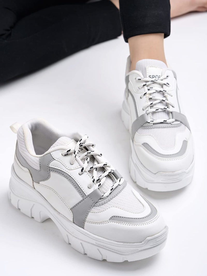 Shoetopia Shoeopia Lace-up Detail Grey Chunky Sneakers for Women & Girls /UK6 - Image 3